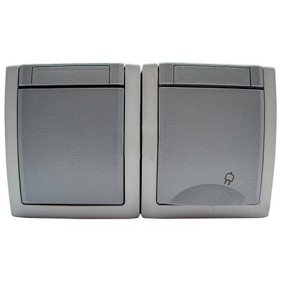 Вимикач одинарний + розетка Viko Pacific IP54 сірий