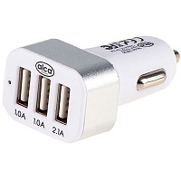 Автомобильный прикуриватель Alca 12V 3 x USB серебристо-белый