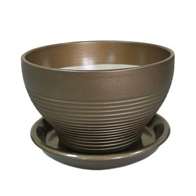 Горщик керамічний Оріана-Запоріжкераміка Бонсайниця різна круглий 1л шоколадний