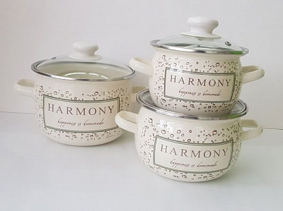 Набор кастрюль эмалированных сферичных 6 предметов Гармония Idilia