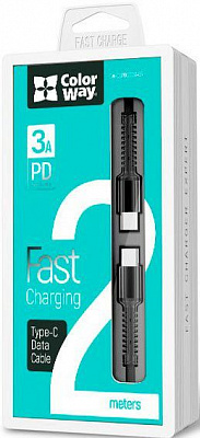 Кабель ColorWay Type-C - Type-C (PD Fast Charging) 3.0А (68W) 2 м сірий