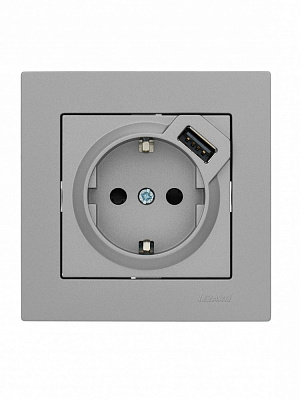 Розетка + USB 1 із заземленням Lezard Vesna IP20 сірий 742-3588-181
