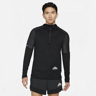 Футболка Nike M NK DF TRAIL ELMT GX HOODIE DD4580-010 р.L черно-серый