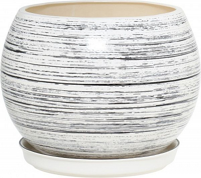 Горшок керамический Ориана-Запорожкерамика Шар глянец бело-черный круглый 9л белый/в полоску (037-0-138) 