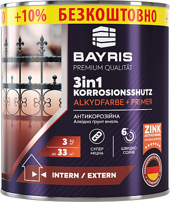 Эмаль алкидная Bayris 3 в 1 серый глянец 2,17л