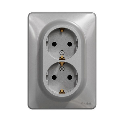 Розетка силовая двойная с заземлением Schneider Electric Sedna Design со шторками без крышки алюминий SDD313221