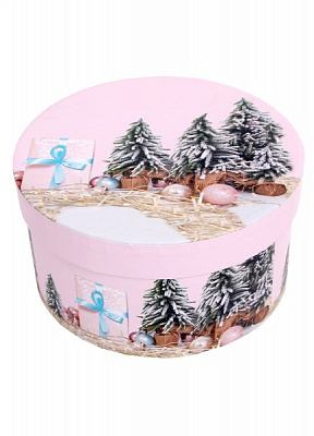 Коробка подарункова кругла з ялинками 20,5х11см 2703