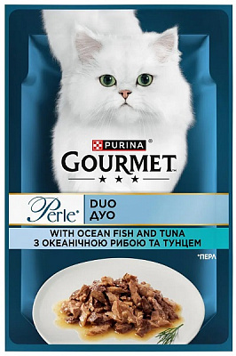 Корм Gourmet Perle в подливе с океанической рыбой и тунцом 85г