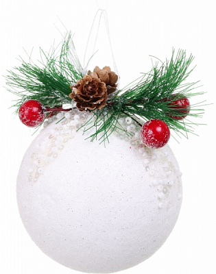 Шар новогодний с декором HF10 d 100 мм белый