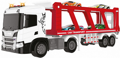 Игровой набор TechnoDrive Large Truck Автоперевозчик Scania 4 машины свет звук 6414KS