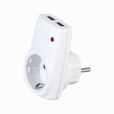 Адаптер-переходник HOROZ ELECTRIC USB AXIS с заземлением 1 гн. white 113-001-0001-010 