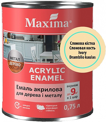 Акваемаль Maxima акрилова для дерева та металу слонової кістки шовковистий мат 0,75л