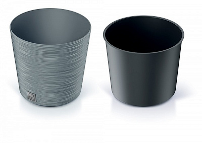 Горщик для квітів Prosperplast Furu 250 мм низький з вкладишем сірий круглий 7,5 л (57178-422)