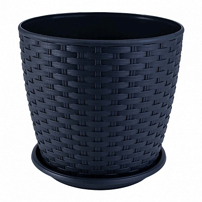 Вазон пластиковый Ротанг с подставкой 16х15 см круглый гранит 2,1 л Алеана