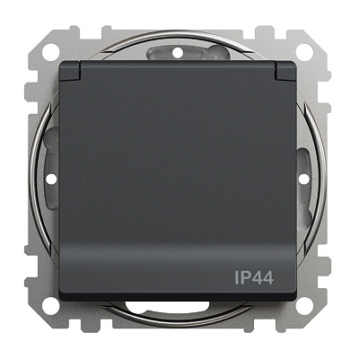 Розетка силовая с заземлением Schneider Electric Sedna Design со шторками с крышкой черный SDD214024