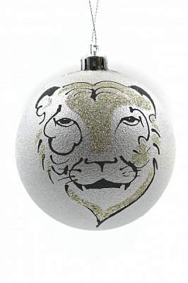 Шар новогодний Тигр 80 мм серебряный 7541