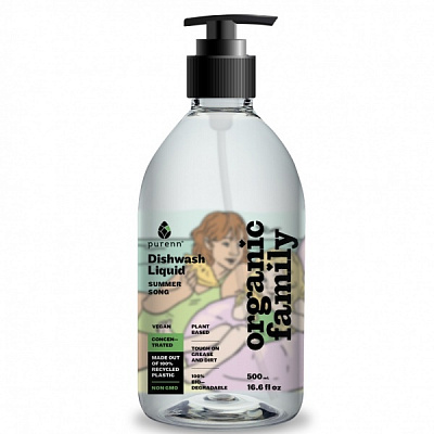 Средство для ручного мытья посуды ORGANIC FAMILY Summer song с лаймом, календулой и черникой 0,5л