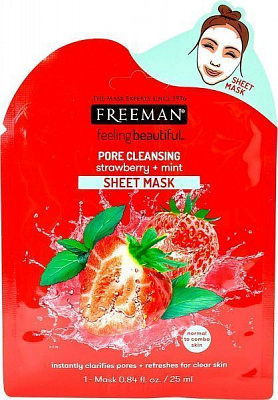 Маска для лица FREEMAN Feeling Beautiful тканевая Клубника и мята 25 мл