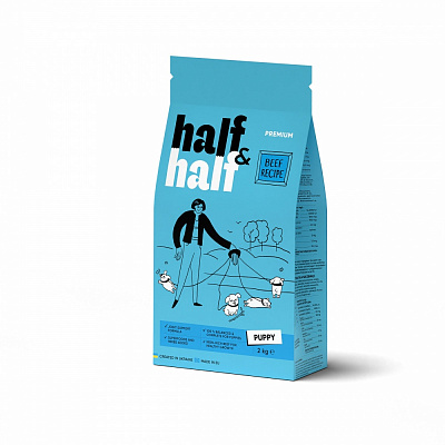 Корм сухий для усіх порід Half&Half для цуценят із яловичиною 2 кг