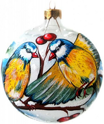 Куля скляна Пташки 1 d80 К-320-80 білий/різнокольоровий