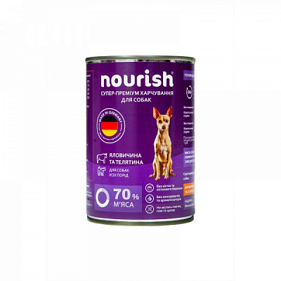 Консерва для дорослих собак для усіх порід Nourish яловичина, телятина 400 г