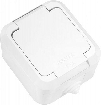 Розетка вологозахищена із заземленням Makel Nemliyer без шторок з кришкою білий 18304