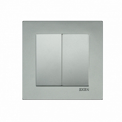 Выключатель кнопочный двухклавишный EXEN Karell без подсветки серебро 290-001002-202
