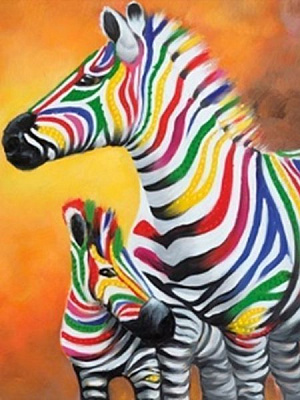 Набір для творчості зі стразами на підрамнику Райдужна зебра 30х40 см Діамантові ручки