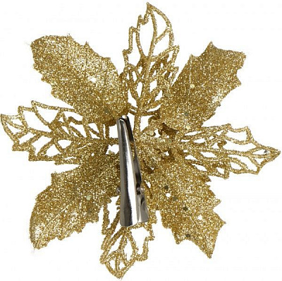 Декорация новогодняя Цветок пуансеттия 15 см золотой