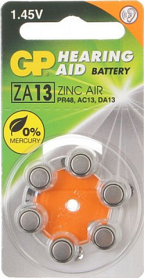 Батарейки GP для слухових апаратів Zinc Air Button Cell ZA13-D6 PR48 6 шт.