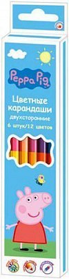 Олівці кольорові двосторонні Peppa Pig 6 шт. 12 кольорів Перо