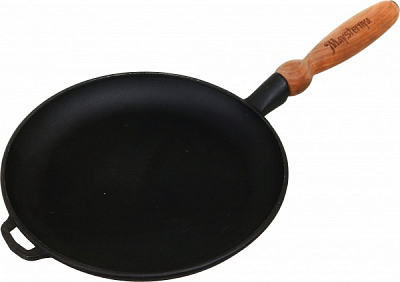 Сковорода для млинців чавунна з дерев'яною ручкою 24x2,5 см Т301 Maysternya