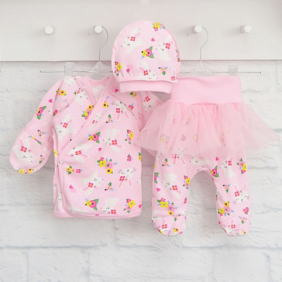 Комплект для новонароджених Blanka Зайці рожевий р.68 110009