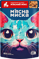 Корм вологий для котів М'ясна миска Шматочки в соусі м'ясний мікс 100 г