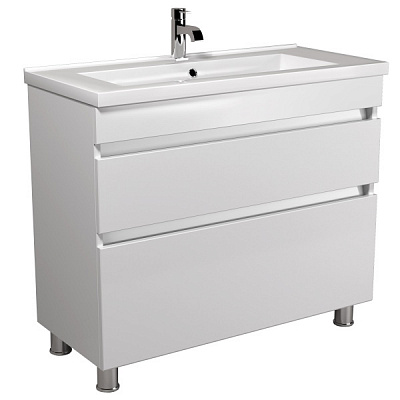 Тумба Мойдодыр Soft White 100 с умывальником Cosmopolitan 100 напольная