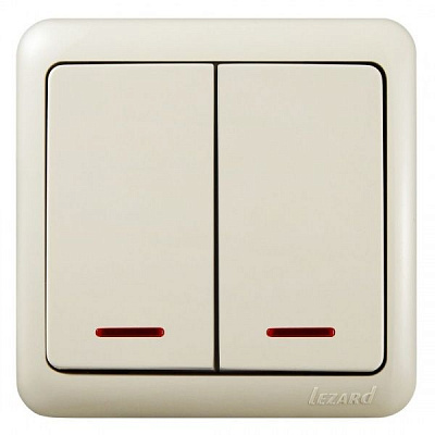 Вимикач двоклавішний Lezard Viola з підсвіткою 10 А 250В кремовий 751-0300-112