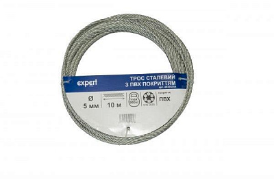 Трос оцинкований з ПВХ покриттям 5 мм 10 пог.м DIN 3055