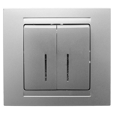 Вимикач двоклавішний Gunsan Moderna з підсвіткою 16 А 250В срібний MD 29 15 104