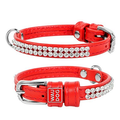 Ошейник WAUDOG Glamour с украшением 0,9х18-21 см красный