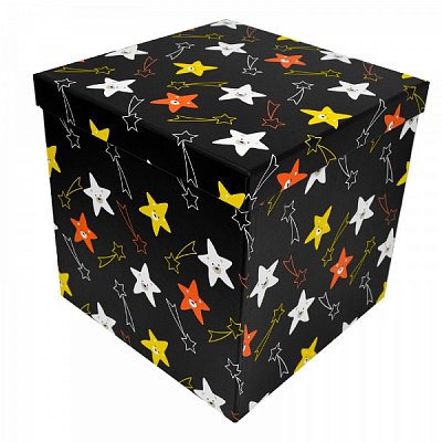 Коробка подарочная черная звезды 16.5х16.5 см 4110222405