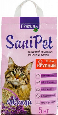 Наполнитель Природа бентонитовый SANI PET крупный с лавандой 5кг PR240780