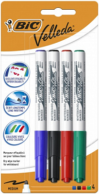 Маркер для білої дошки BIC Velleda 4 шт. різнокольоровий 875593