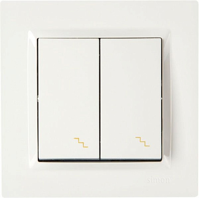 Вимикач прохідний двоклавішний Simon 10 без підсвітки 10 А 250В білий CW6/2.01/11
