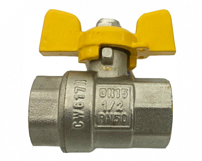 Кран кульовий Gross для газу 7-витковий Ду 1/2 метелик ВВ жовтий
