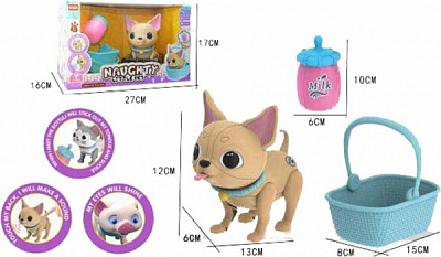 Іграшка інтерактивна Shantou Щенок в корзинке со световыми и звуковыми эффектами коричневый OTC0875735