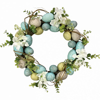 Венок пасхальный с яйцами и цветами 35 см голубой (FK21A460P)