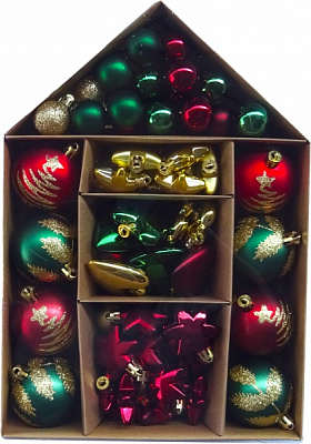 Набор елочных шаров Традиция 3-6 см красный/золотой/зеленый 70 шт./уп. 