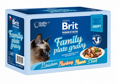 Набір корму для котів Brit Premium By Nature Сімейна тарілка в соусі 12 шт. x 85 г