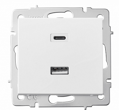 Механізм розетки USB + Type C Lezard Rain білий 703-0288-192TC