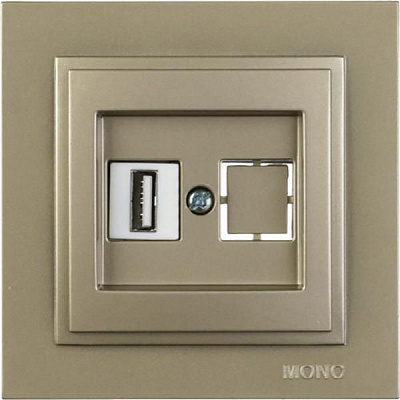 Розетка USB із заземленням Mono Despina без шторок без кришки титановий 102-222205-144